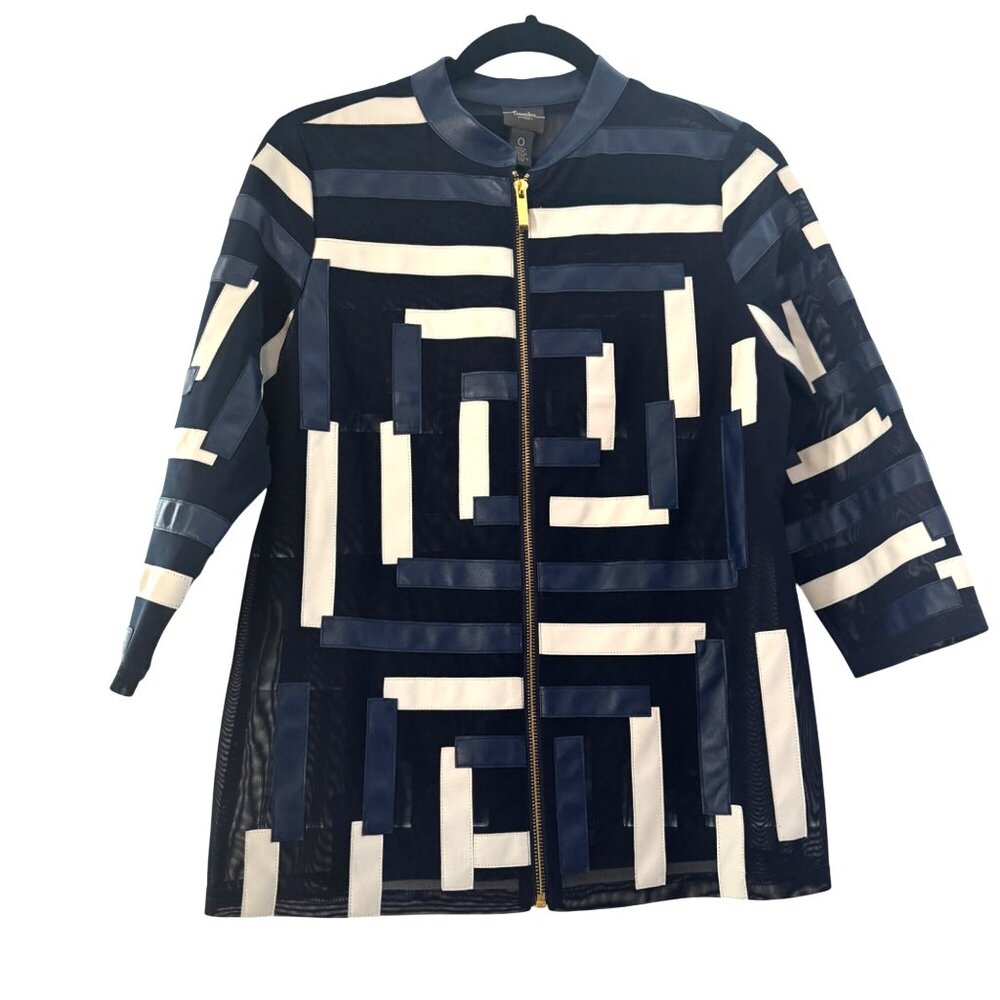 Travelers by Chico's Women's Jacket Faux Leather Striped Sheer Full Zip, Size 0